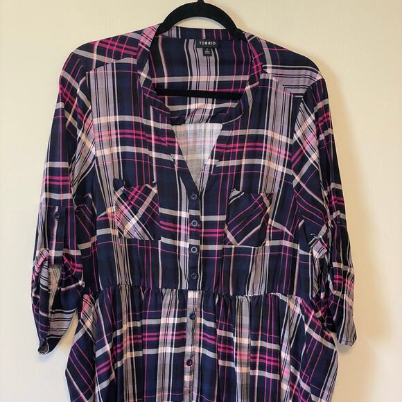 Torrid 2 long sleeve maxi dress long sleeve plaid fit & flare spring fall black - Picture 2 of 8